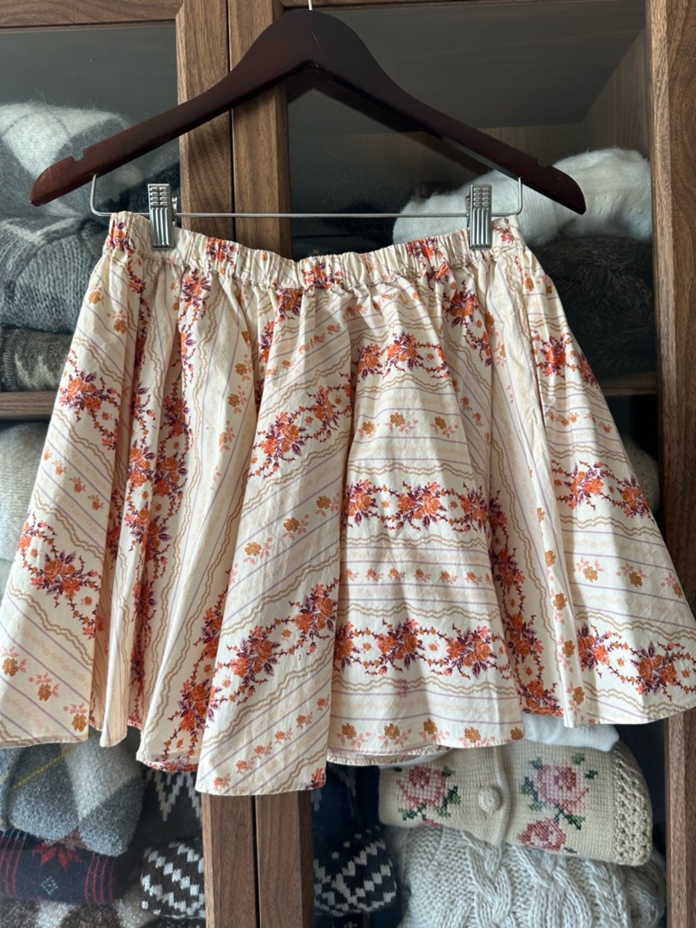 Free People Cream Mini Skirt with Orange Floral Stripes